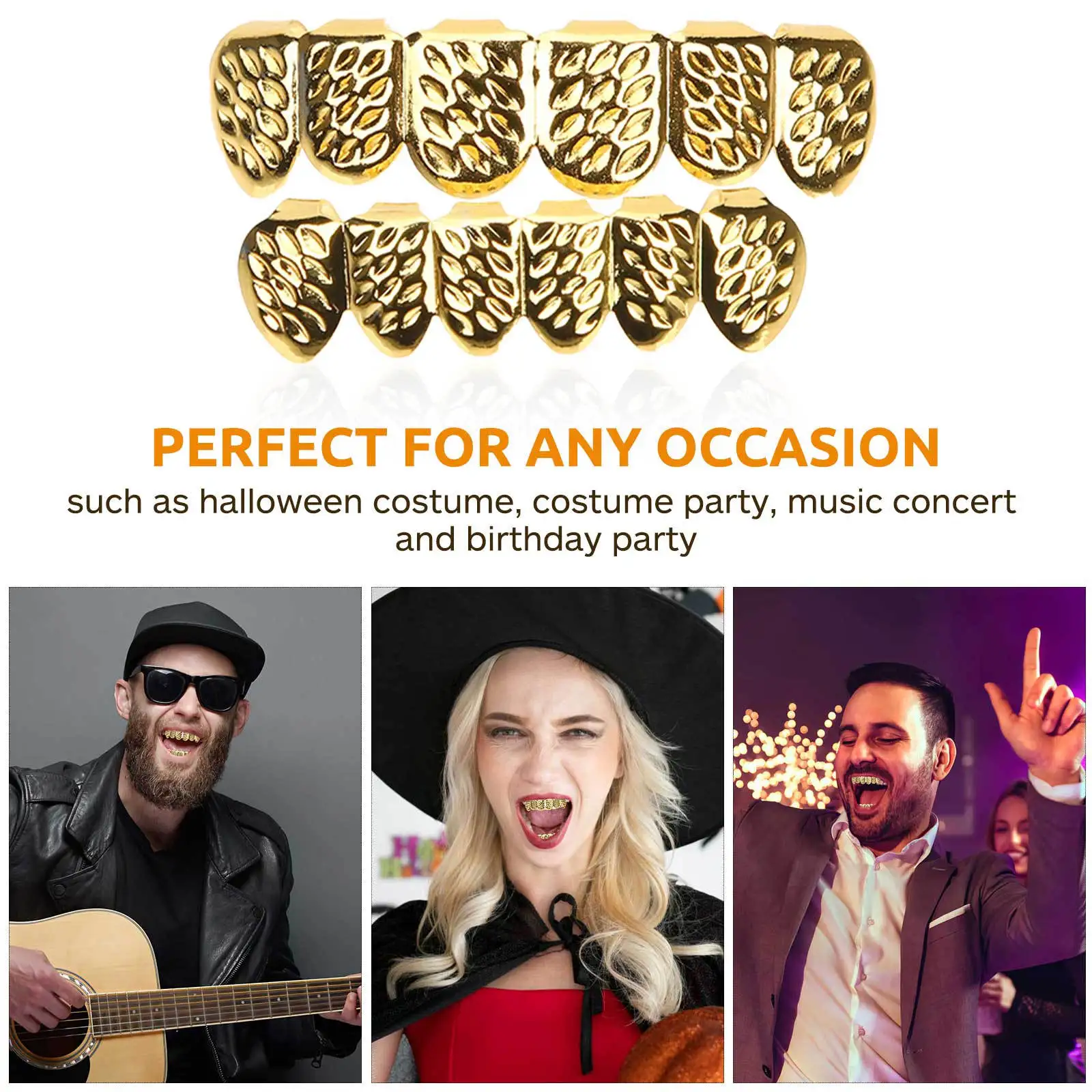 

1Set Hip Hop Fake Gold Teeth Cap Punk Costume Jewelry for Men Women Halloween Party Birthday Festival Grills for Your Teeth