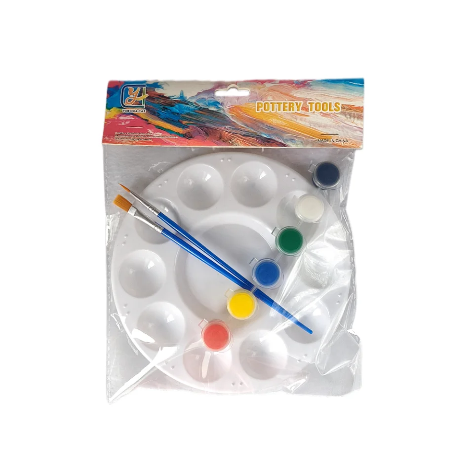 Round white palette Acrylic paint four-piece pointed flat brush set Palette