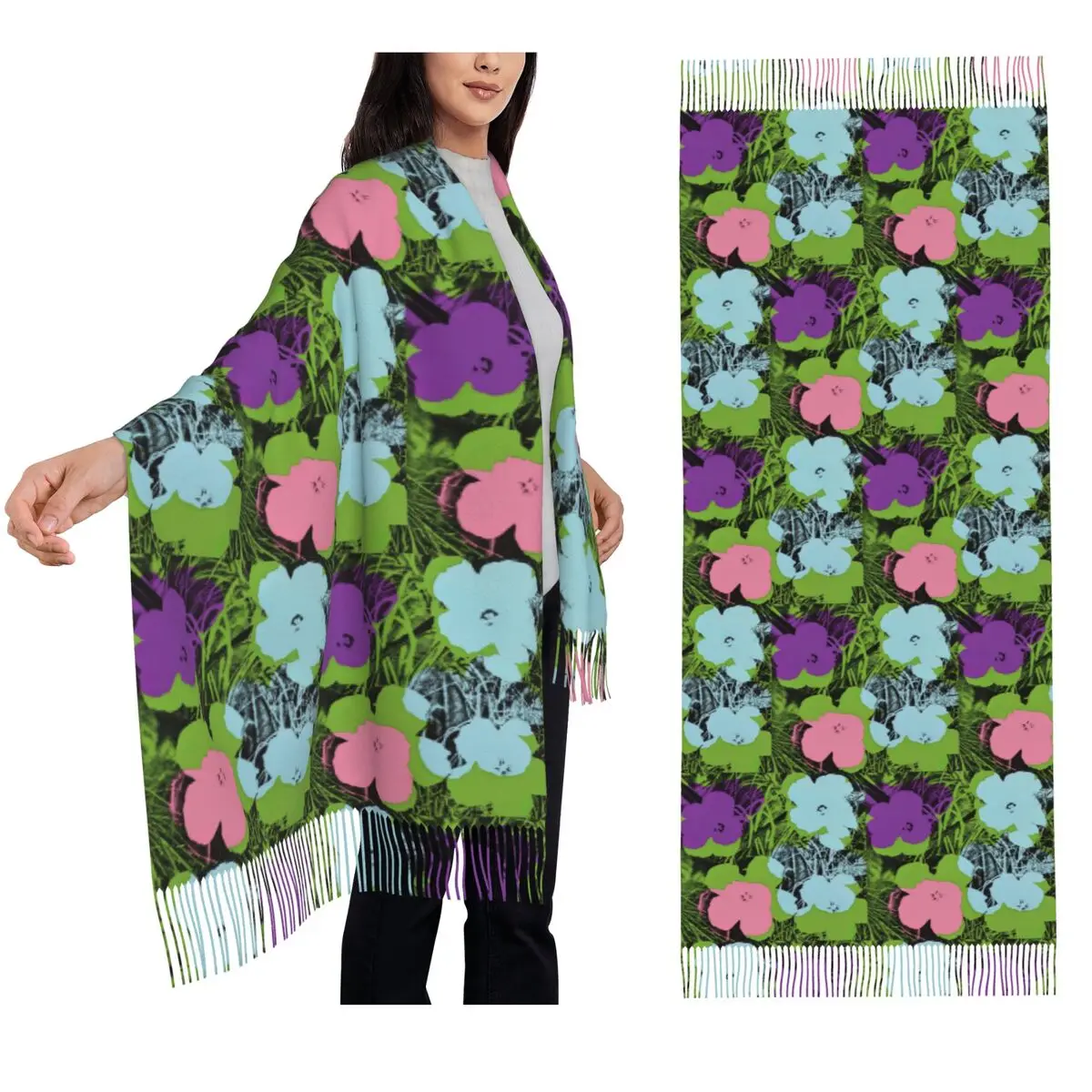 

Энди Уорхол Поп-арт, Винтаж Энди Уорхола, Художник Энди Уорхола Шарф Шарфы с кисточками Шали и накидки Длинная осенне-зимняя шаль