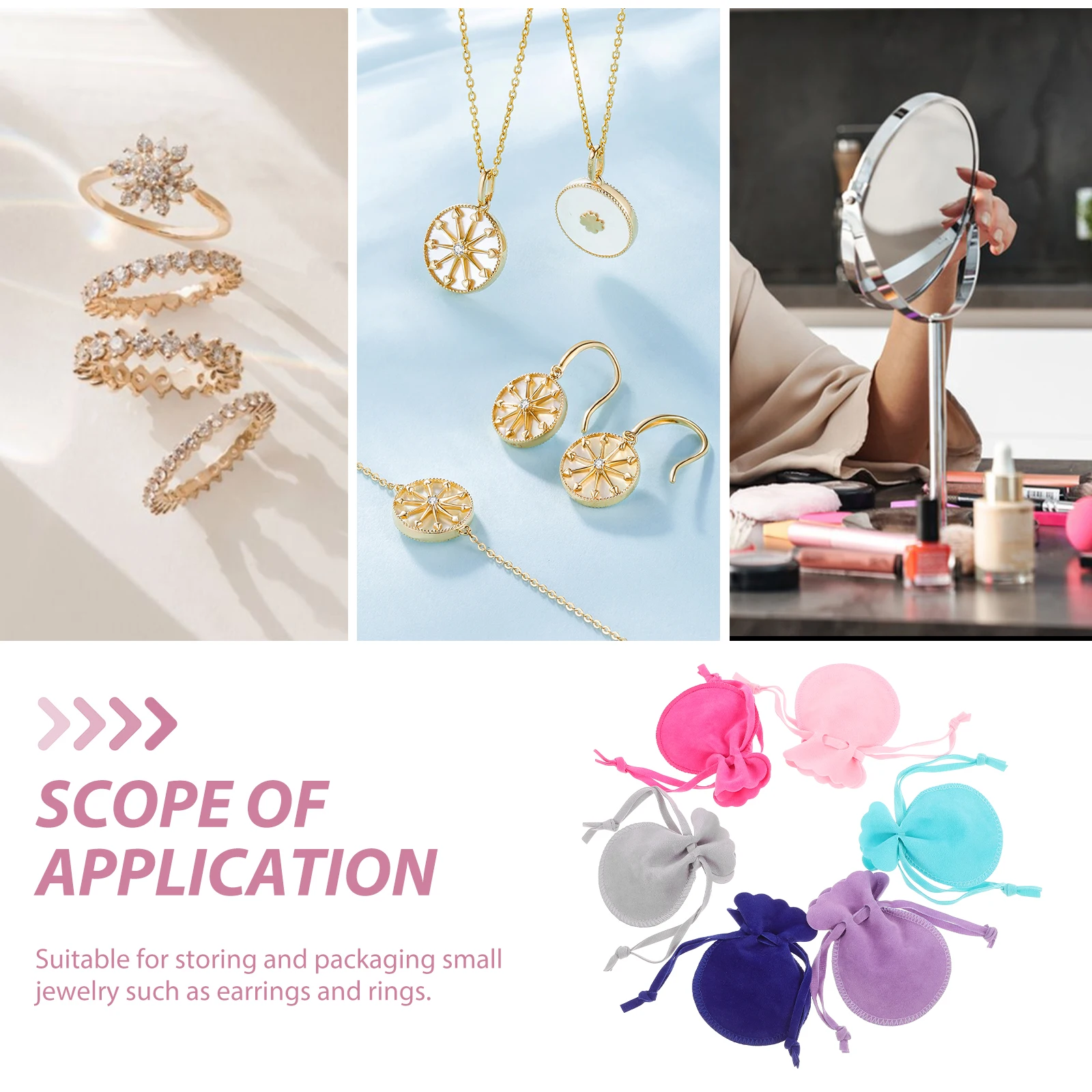 6 Buah Tas Perhiasan Kantong Serut Warna Murni Kecil Tas Penyimpanan Beludru Hadiah Pesta Bridal Shower untuk Anting Cincin