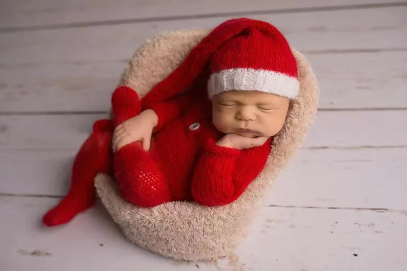 New Born Outfit Newborn Photography Props Christmas Wool Knitted Romper Jumpsuit Baby Photography Clothing