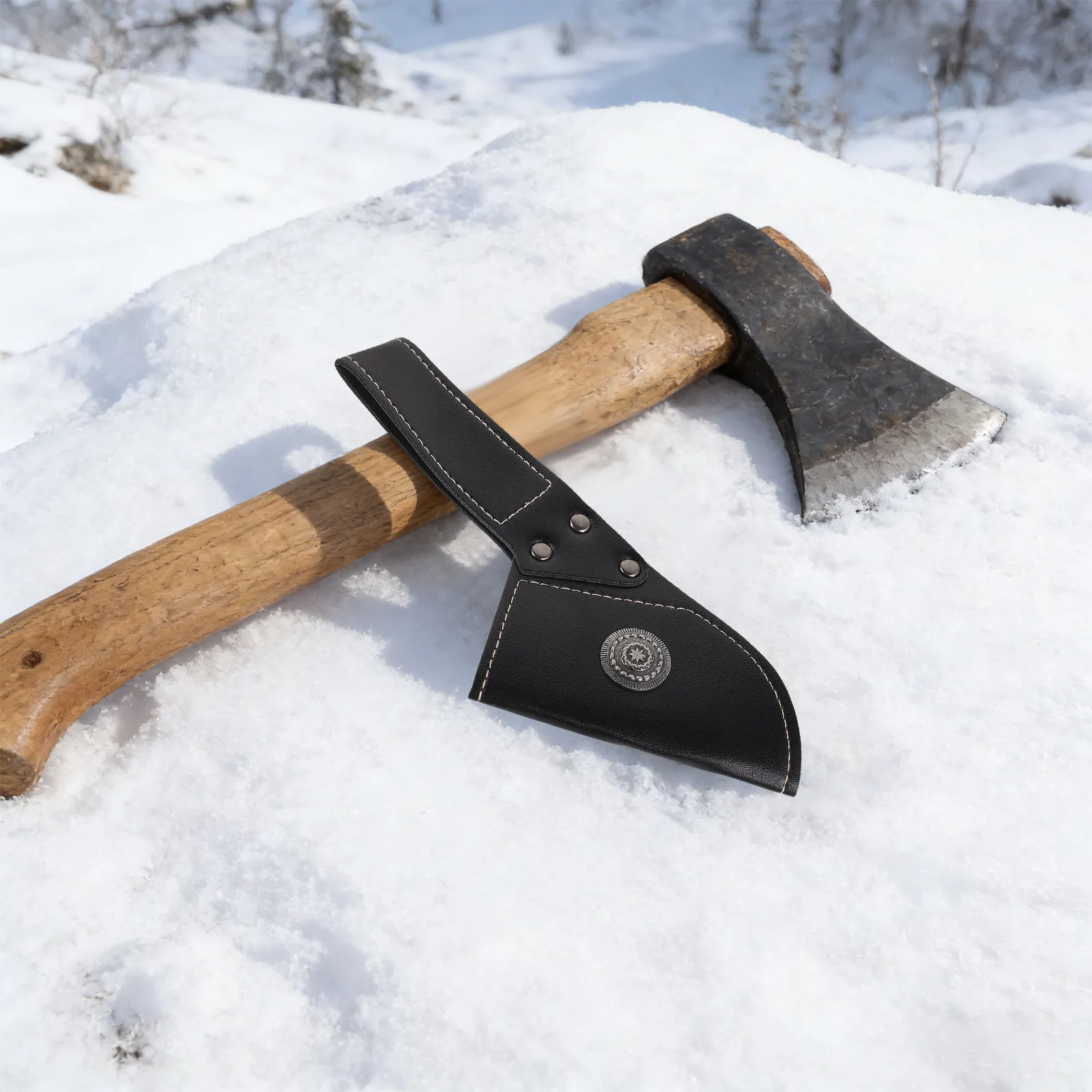 Camping Axe Blade Guard Sheath PU Hatchet Edge Protector Snap Closure Outdoor Axe Sheaths Bushcraft Forestry Tool - view 6