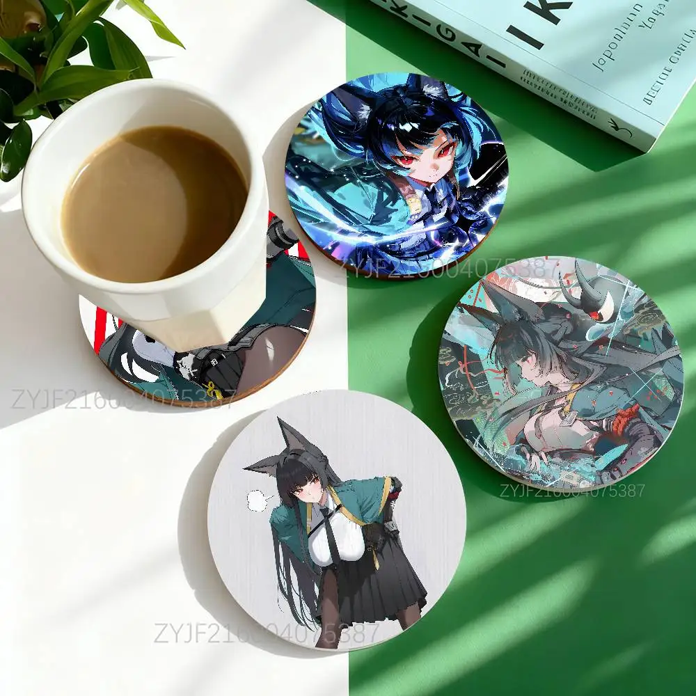 

Miyabi Z-Zenless Zone Zero ZZZ Round Wooden Coasters Heat Resistant Non-slip Drink Cafe Decoration 2D Flat Print Coasters Set