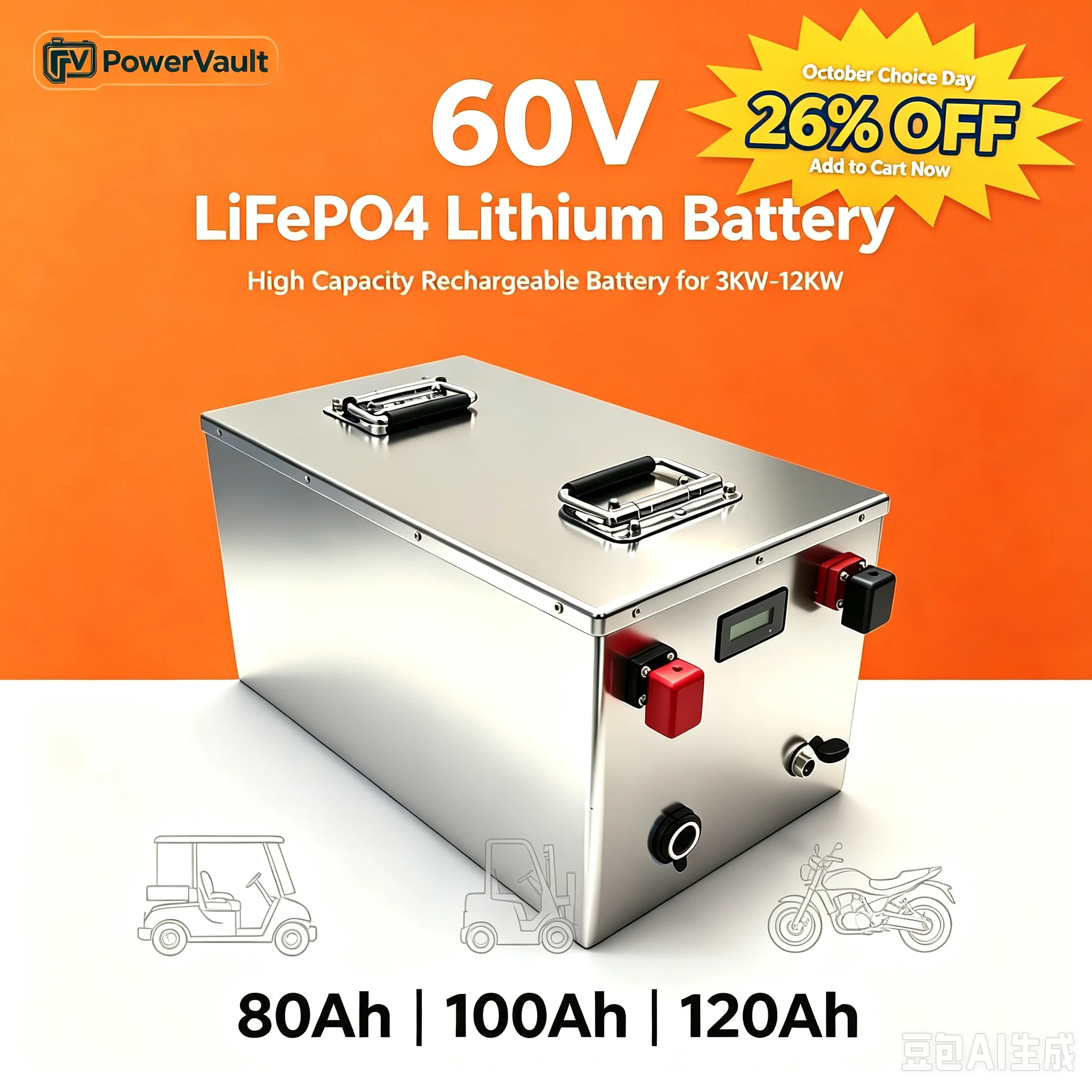 60V LiFePO4 Battery 80Ah 100Ah 120Ah 20S Smart BMS 73V 10A Charger 6000+ Cycles for Golf Cart Sightseeing Car Tractor 3KW-6KW EV
