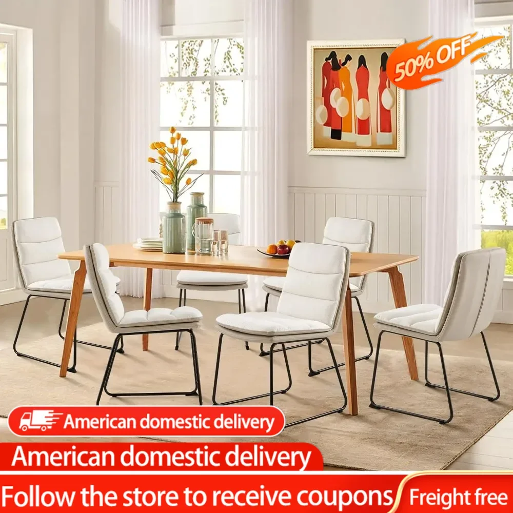 Cream Dining Chair for Desk Modern Waffle Fabric Dining Chairs Set of 6 Chaise Salle a Manger Chaises Room Table Dinning Living