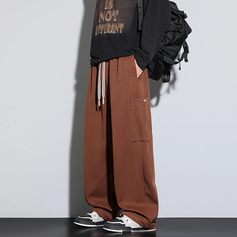 

Новая рабочая одежда большого размера, повседневные мужские брюки, модные мужские брюки прямого кроя, драпированные брюки на шнурке, мужские весенне-осенние брюки