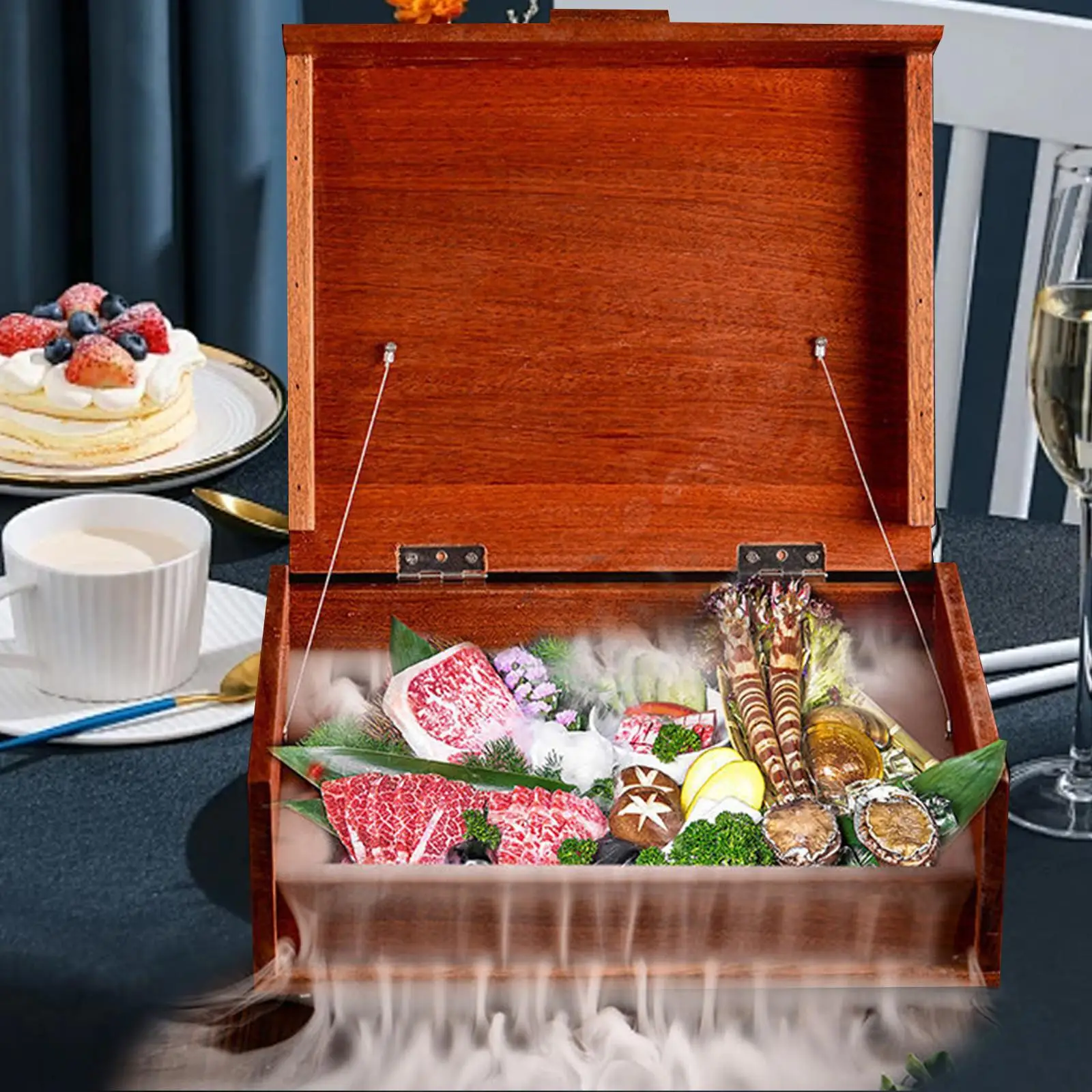 

Wood Bento Box with Dry Ice Partition Ingredients Sushi Tray for Picnic