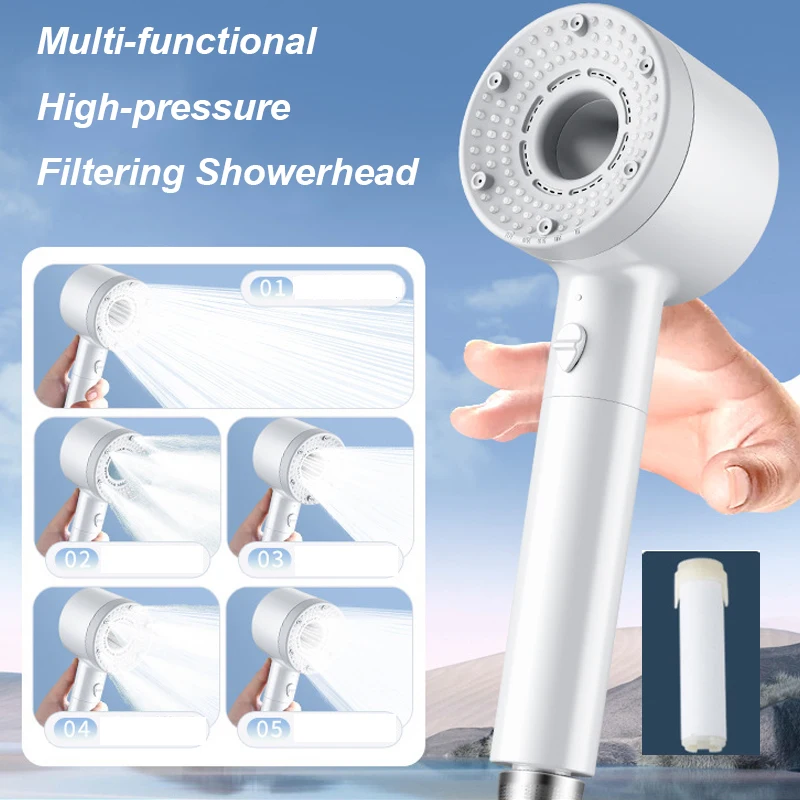 

Upgrade 5 Modes Shower Head High Pressure Showerhead Portable Filter Rainfall Faucet Tap Bathroom Bath Home Bathroom Accessories