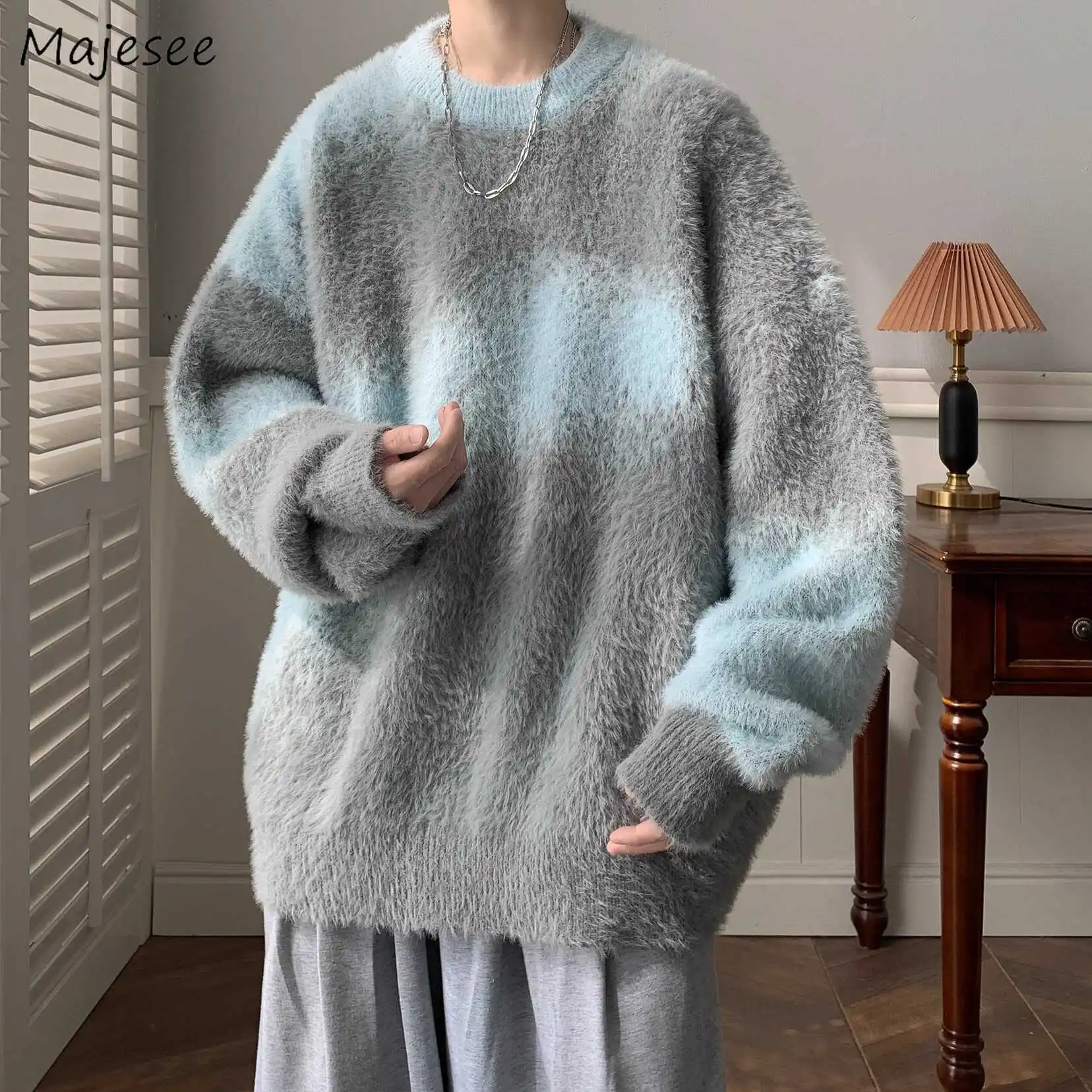 Baggy Pullovers Men Panelled Knitted Sweaters Warm Casual College Students Handsome Young Soft Jumper All-match Ins Streetwear