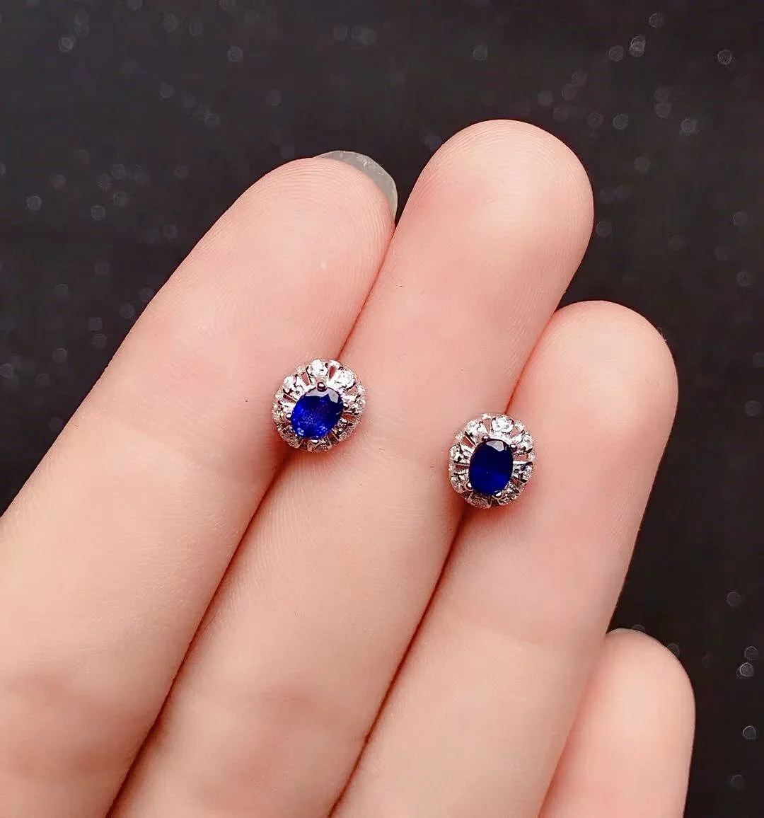 

Small Sri Lanka Sapphire Stud Earrings 3mm*4mm Natural Sapphire Earrings 925 Silver Blue Sapphire Jewelry