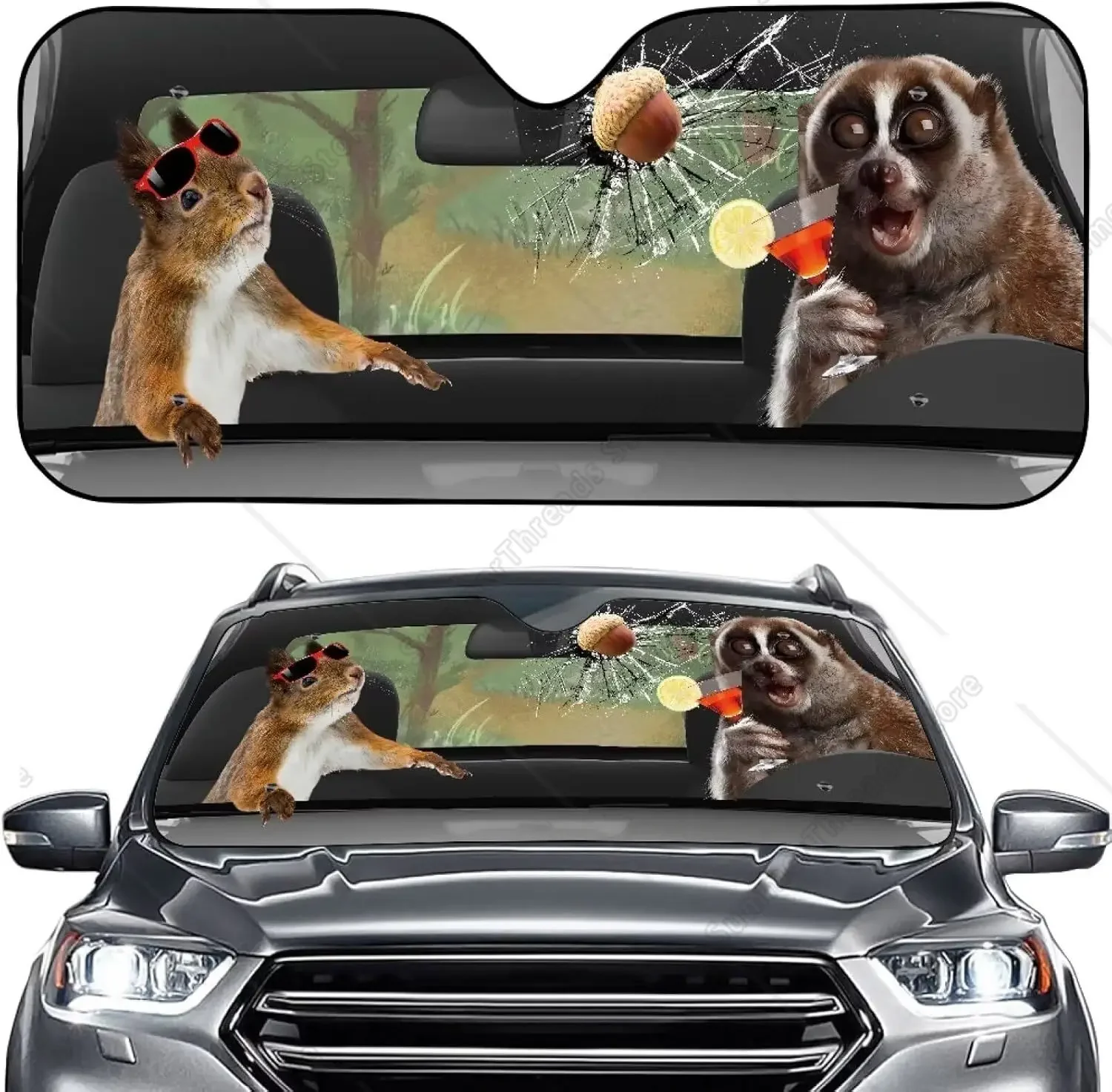 

Забавный медведь с принтом белки, лобовое стекло автомобиля, солнцезащитный козырек, складной автоматический солнцезащитный козырек для переднего окна, солнцезащитный козырек