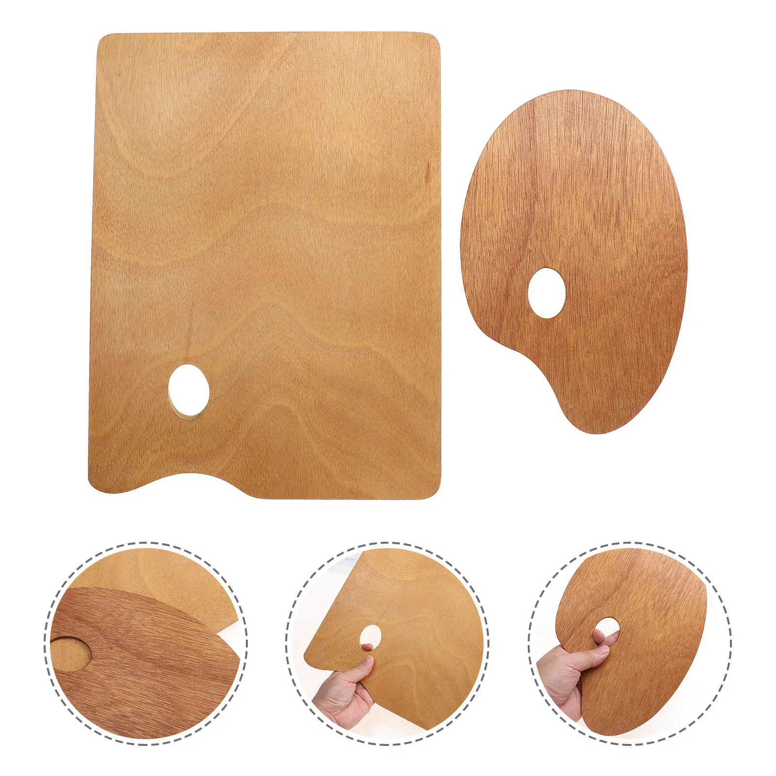 

2 Pcs Wooden Palette Artists Paint Tray Color Mixing Board Oil Painting Tools Retro Accessories Lightweight Durable Easy Clean