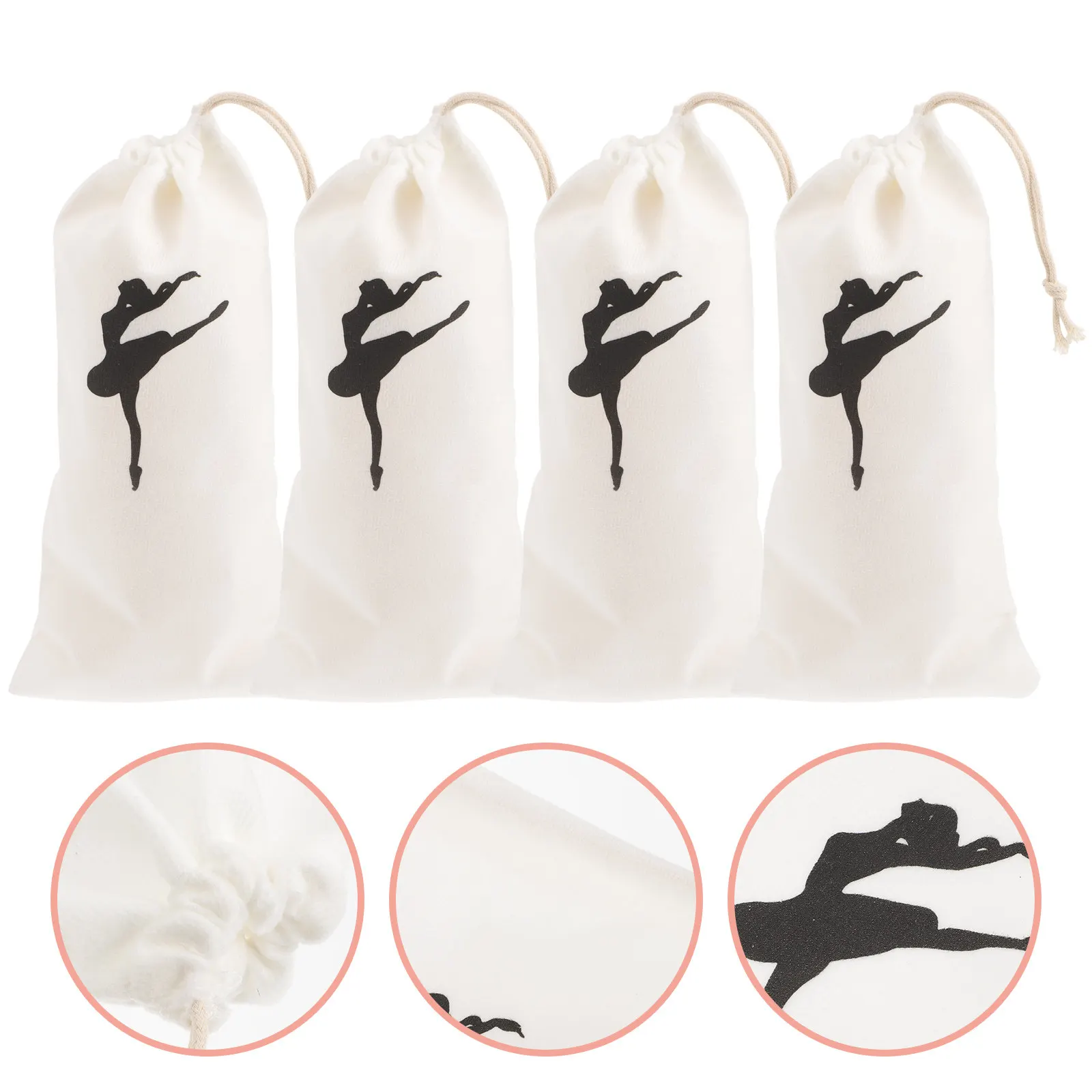 

4Pcs Ballet Dance Shoe Bag Canvas Drawstring Bags Pointe Shoe Pouches Large Storage Space for Dancing Shoes Dance Practice