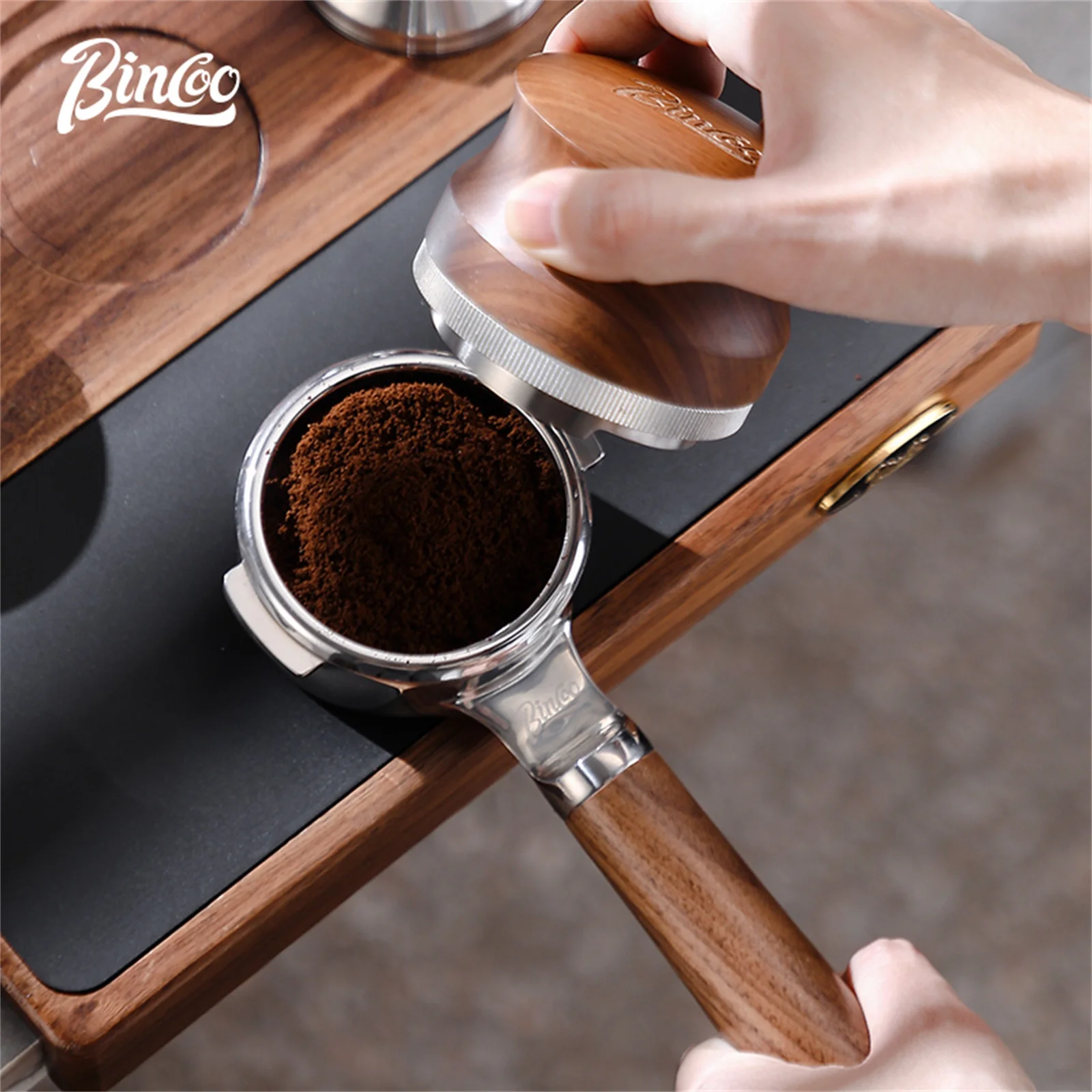 

Bincoo Open Extraction Portafilter, 58mm Walnut Bottomless Design, Fits Most Espresso Machines, Professional Grade