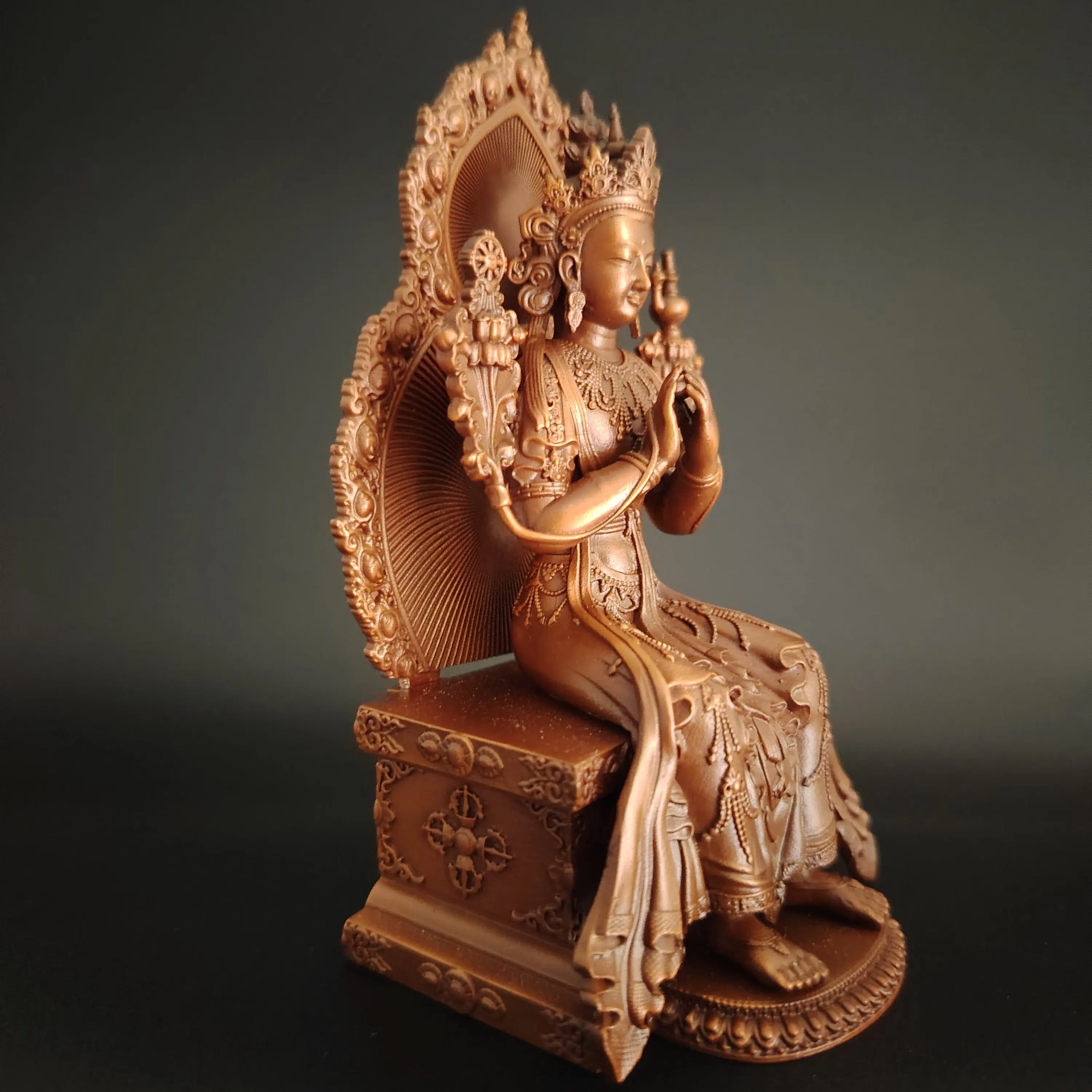 Tibetan Pure Copper Maitreya Future Buddha Statue Nepal Craft 12cm Portable Home Altar Fillable Blessing