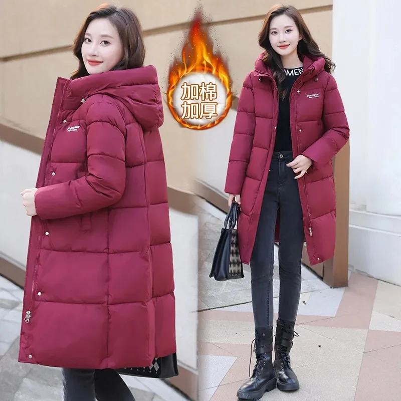 

Cotton-Padded Jacket Female New Long Thicken Down Coat Women Parkas Fashion Overcoat Loose Hooded Warm Outerwear Tide Tops