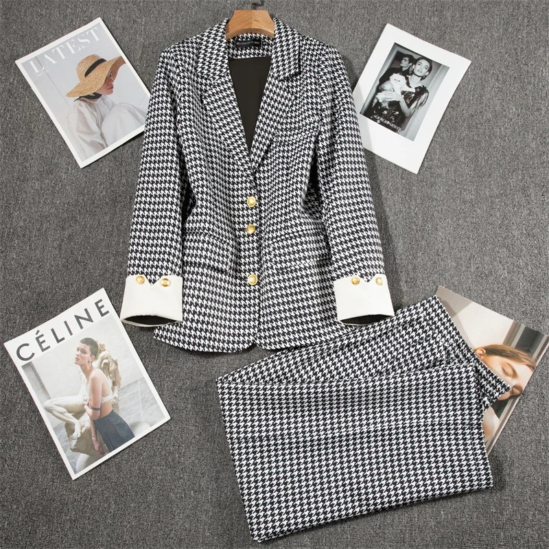 

Повседневный женский пиджак в клетку, весенняя новинка, модный, профессиональный, элегантный, маленький размер, из полиэстера, со складками