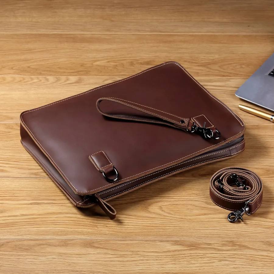 

Retro genuine leather Business A4 filing folder for documents portfolio briefcase handbag for laptop macbook ipad 14 inchtablet