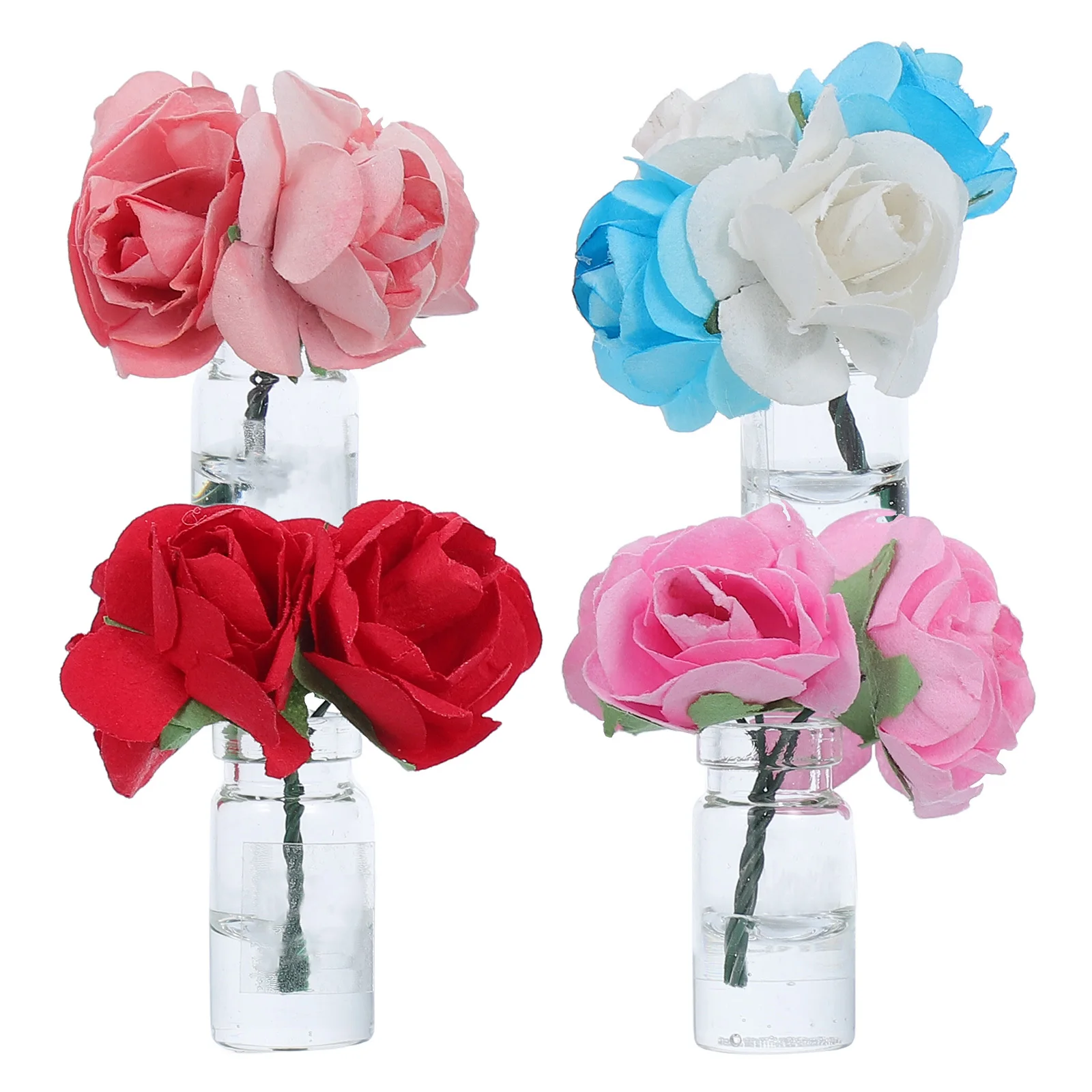 

4pcs Miniature Flower Vase Dollhouse Pink Roses 1:12 Scale Artificial Floral Decor For Diy Fairy Garden Display Cabinet