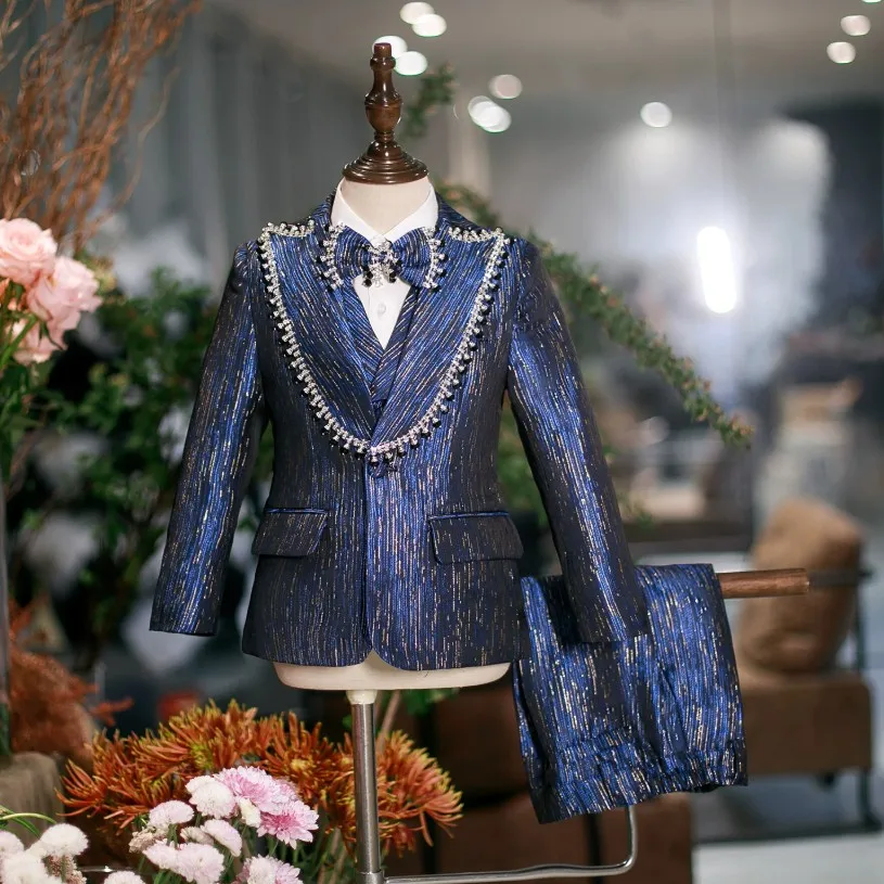 

5-Pieces Suit Children Tuxedo Host Piano Performance Costume Wedding Birthday Party Suit Boys Blazer A4990 Wholesale Boys Suits
