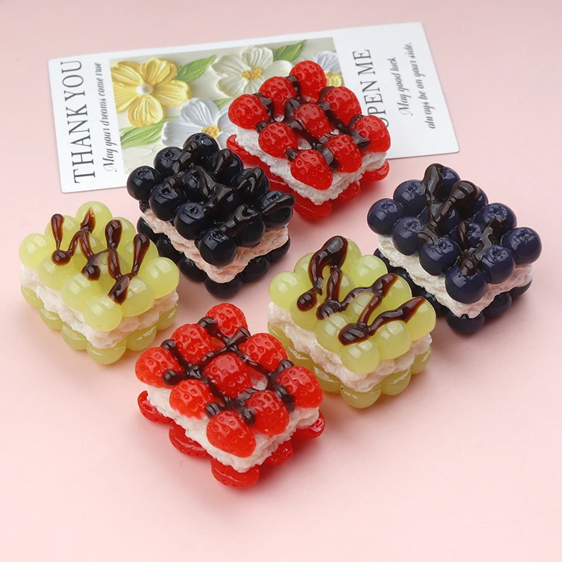 6/60Pcs resin decor 3D Strawberry Cream Cake DIY Kitchen decor Accessories Dollhouse