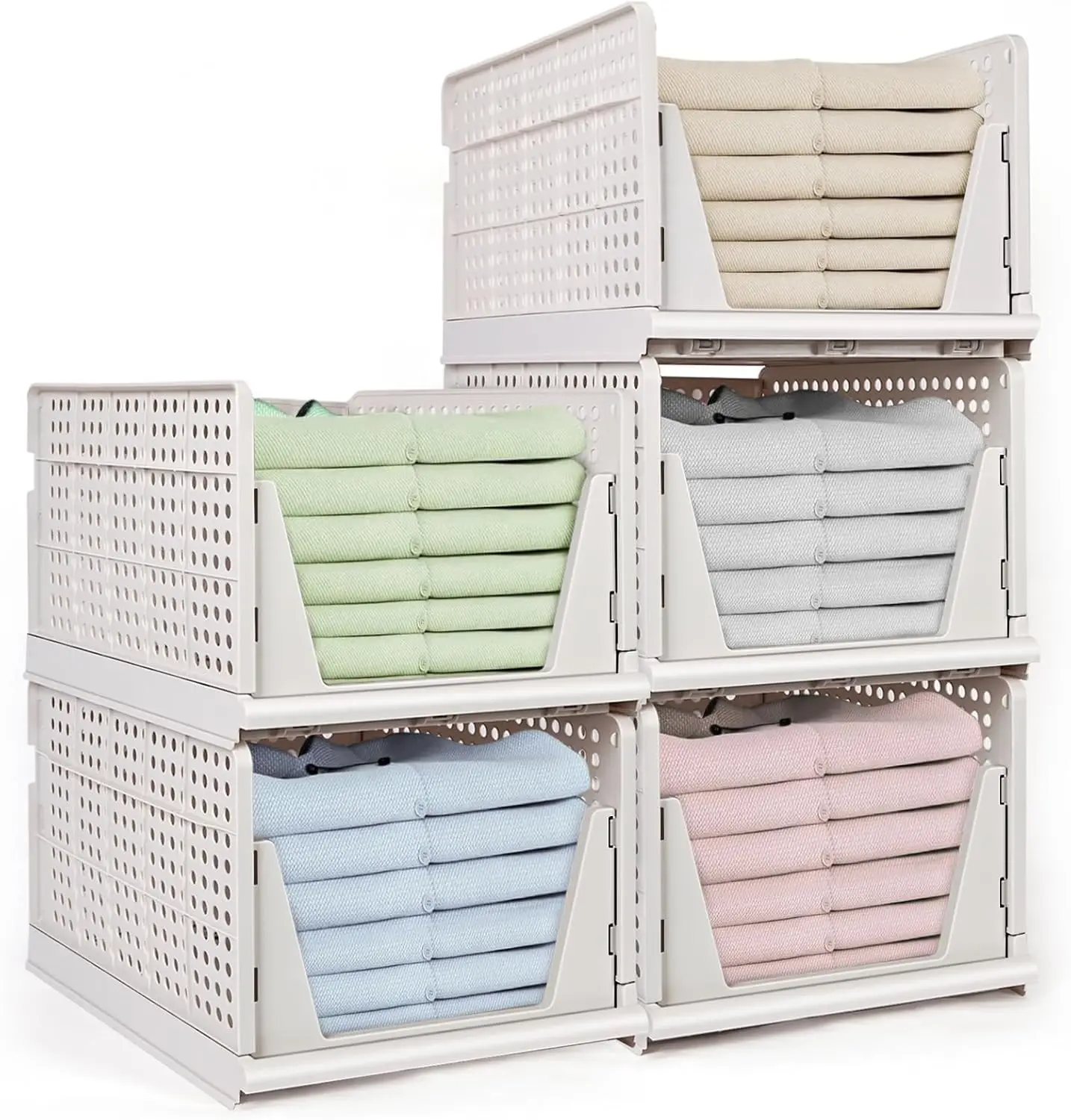 5XL Stackable Plastic Storage Basket, Closet Organizer for Clothes Sweater Shelf Container