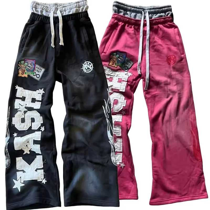 Pantalones de chándal para hombre, ropa de calle, pantalones holgados americanos de Hip-Hop Y2K, pantalones bordados de doble cintura, pantalones de calle altos para primavera y otoño