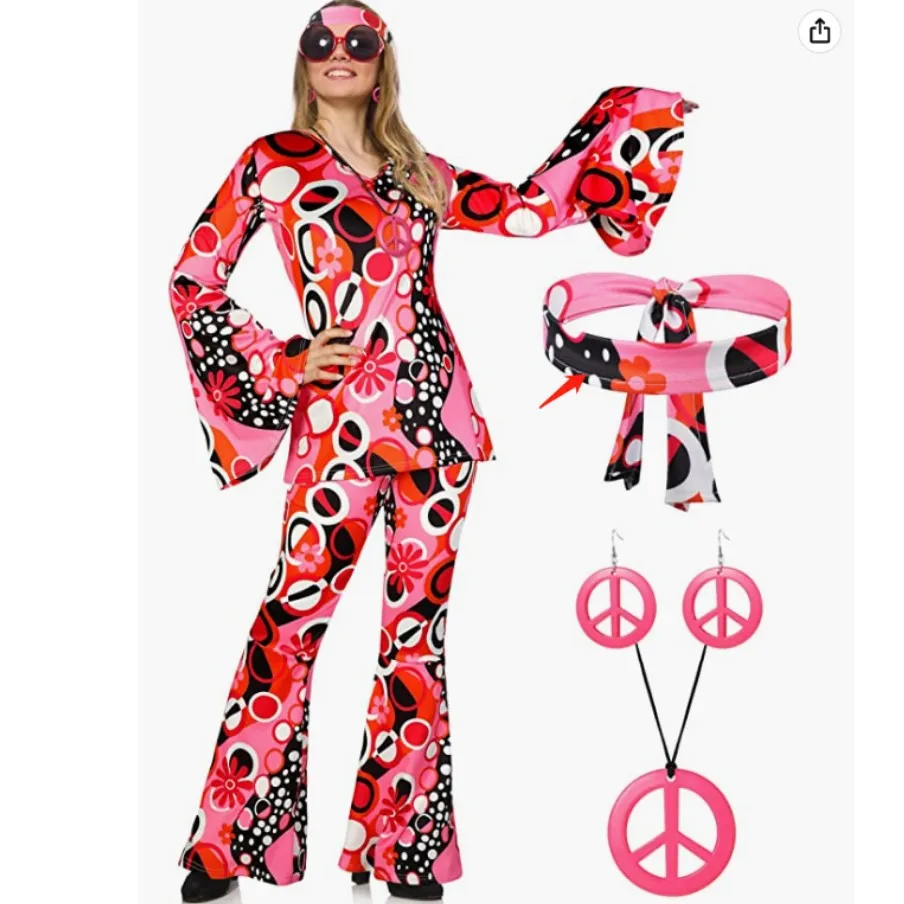 

Amazon Halloween cross-border European and American women's printed top hip hop style flare trouser suit + headscarf 3-piece set