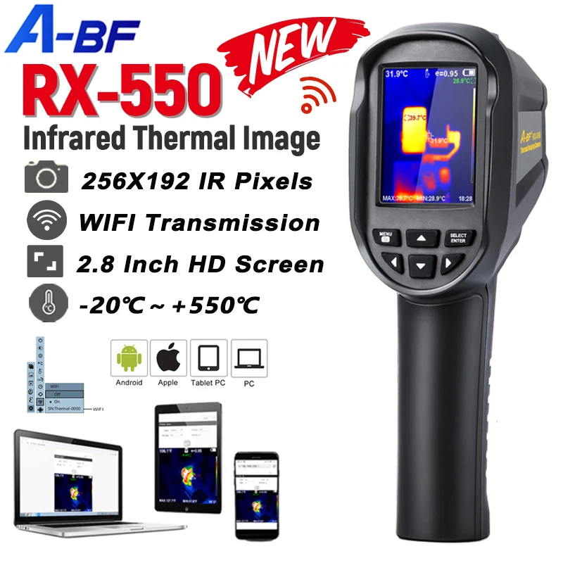 A-BF الأشعة تحت الحمراء الحرارية التصوير RX-550 -20 ~ 550 درجة مئوية يده HD شاشة واي فاي نقل ثنائي الفينيل متعدد الكلور الدائرة الصناعية اختبار الكاميرا الحرارية