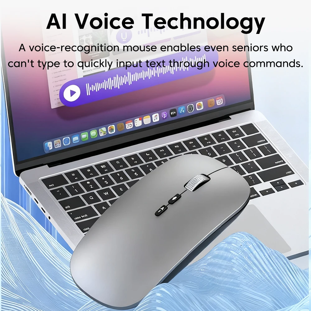 Mouse wireless ricaricabile con traduzione vocale intelligente AI portatile Mouse muto per giochi da ufficio con doppia modalità da 2,4 GHz compatibile con Bluetooth 5.0