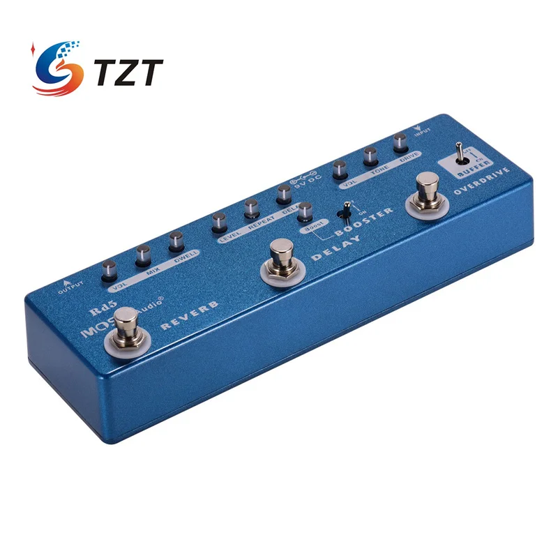 TZT MOSKYAudio RD5 5 인 1 멀티 효과 페달, 버퍼, 오버드라이브, 부스트, 딜레이, 리버브 기타 효과 페달