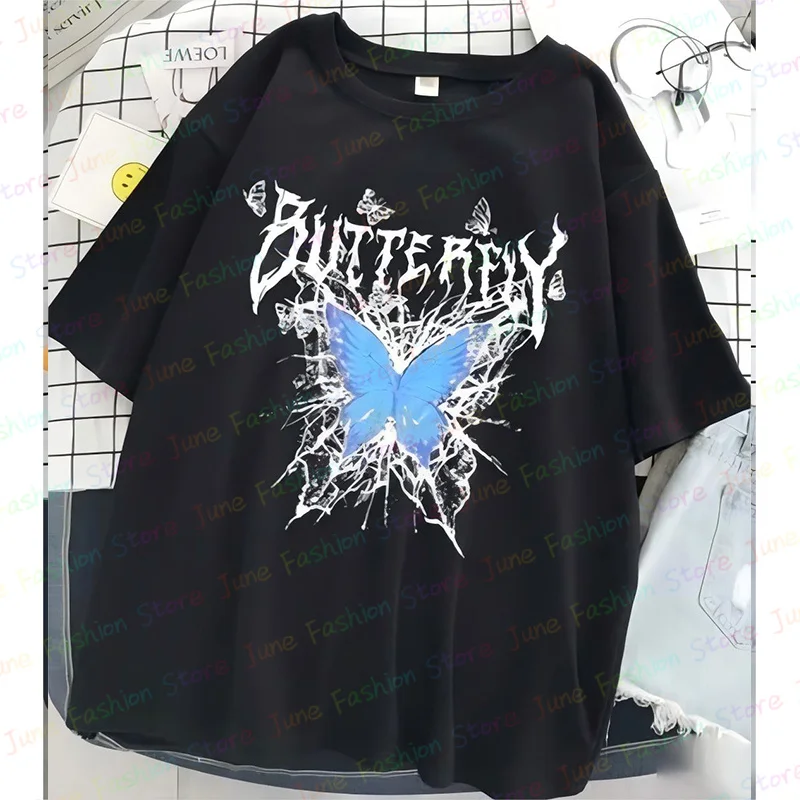 

New Fashion Women's Cotton Tshirts Butterfly Print Tees Trendy Brand Short Sleeve Tee Europe America Vintage Casual Streetwear
