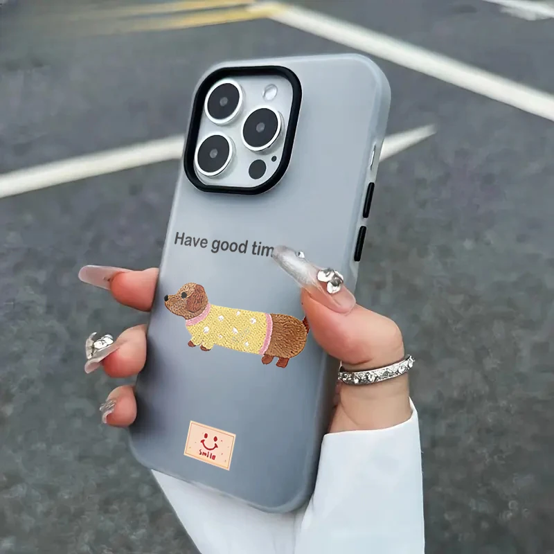 Lucky Dachshund Niedliche Hüllen für iPhone 16 Pro Max Plus, iPhone 14 13 15 17 12 11 7 XS, Bonbonfarben, Glücklicher Welpe, TPU-Schutzhülle – Detail 2