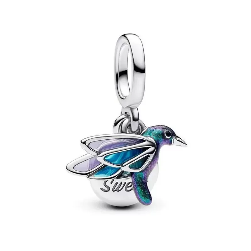 Buchstaben-Mama-Anhänger S925 Reines Silber Vogel Herz Sonne Mond Charm Schlangenkette Perlen Accessoires Damenschmuck Geschenk – Detail 4