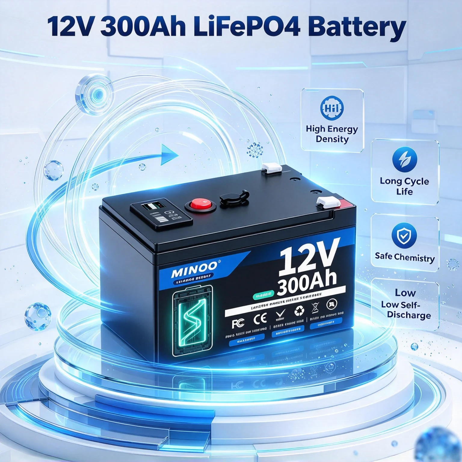 LiFePO4 12V 300AH 12V 200AH Battery Free Charger 12V Lithium Battery Built-In 300A BMS 6000+ Cycle Foat Fast Ship From EUr Bo