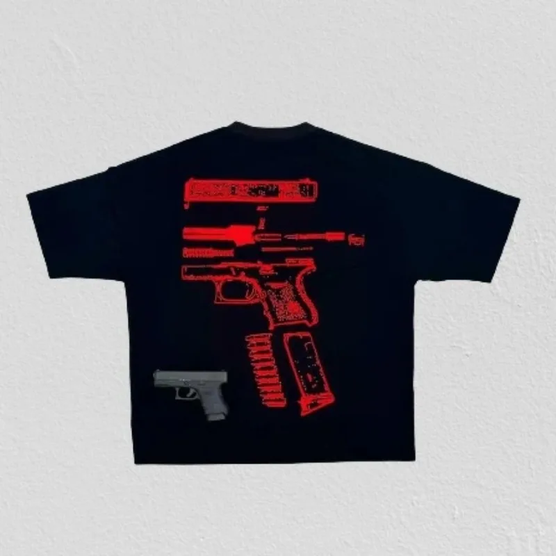 Y2K Trendy Tops Harajuku Hip Hop in Glock We Trust Brief Grafik Gedruckt T Shirt Männer Frauen Baumwolle Kurzarm Gothic Kleidung