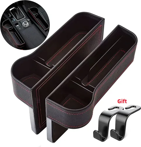 Imagen 1 del producto Caja de almacenamiento de espacio de asiento de coche de cuero PU, caja de ranura de espacio de asiento universal, caja de soporte de llave de orificio de carga, accesorios de almacenamiento de coche, 1 Juego