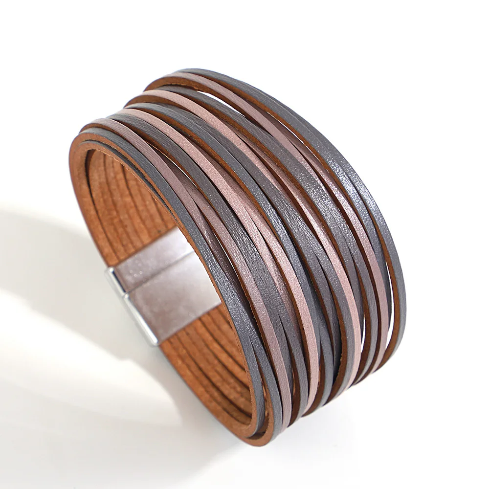 ALLYES Trendy Kleurrijke Lederen Armband voor Vrouwen Mannen Boho Multilayer Slanke Strips Wrap Brede Bangle Armbanden Party Sieraden Geschenken