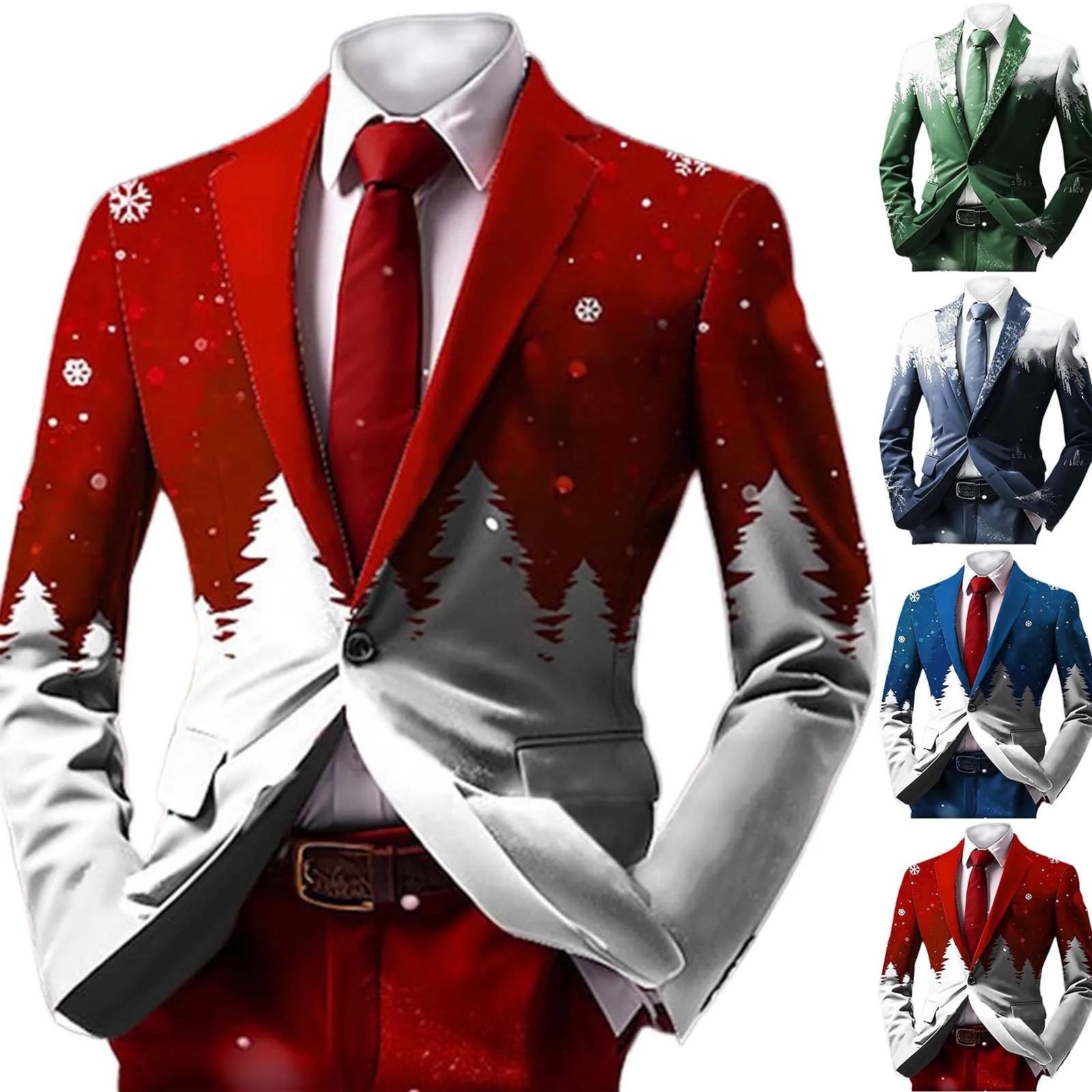 Men's Christmas Blazer One Button Retro Ethnic Style Suits Open Front Print Business Casual Jacket Christmas Party Costumes