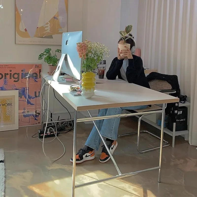 Computer desk with ancient Chinese style home bookshelf, Bauhaus table, popular online INS rectangular dining table, studio offi