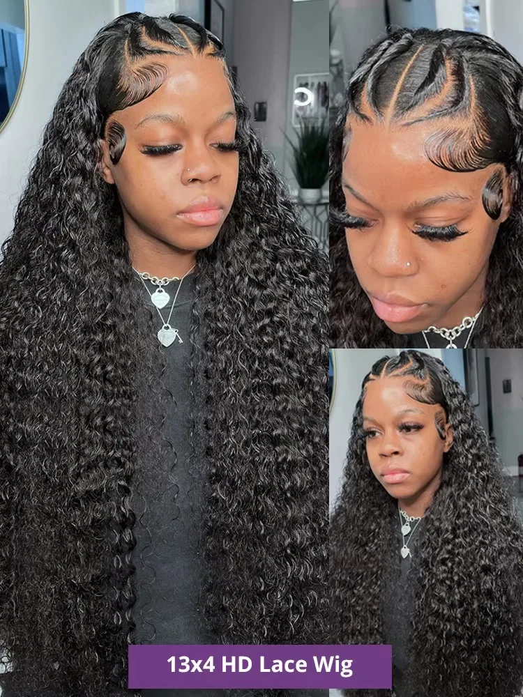40 Inch 250% Natural Black Deep Wave Remy Human Hair Wigs 13x6 Lace Front Human Hair Wigs Transparent 13x4 HD Lace Frontal Pre Plucked 5x5 Glueless Curly Thick Ends