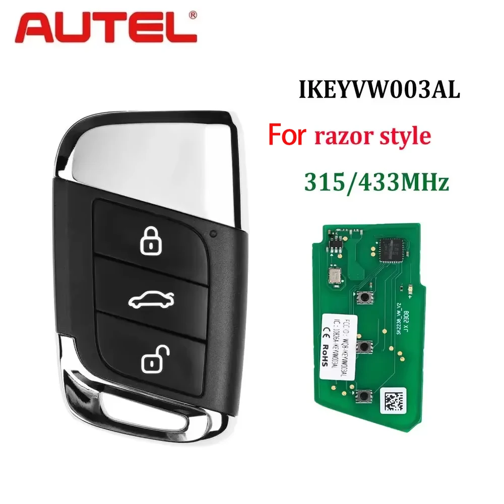 

Универсальный смарт-ключ AUTEL IKEYVW003AL, 3 кнопки, 315/433 МГц для VW MAXIIM IKEY, используемый для KM100 KM100E IM508 IM608 Pro