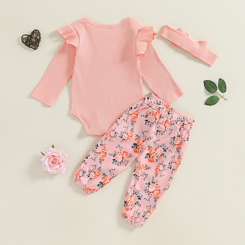 Baby Girl Clothes Newborn Letter/Hello World Outfit Long Sleeve Romper Pants Set Preemie Baby Girl Headband 3Pcs Clothes Set