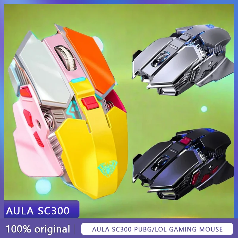 

Aula Sc300 2.4g Wireless Mouse Rechargeable Silent Ergonomic Light-mixing Suitable For Desktop Laptop Three Color Matching Pubg