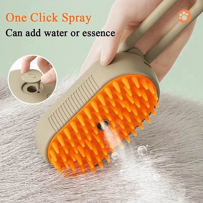 Steamy Cats Brush Electric Anti-Splashing Cats Brush with Steam Spray for Massage Pet Grooming Comb White