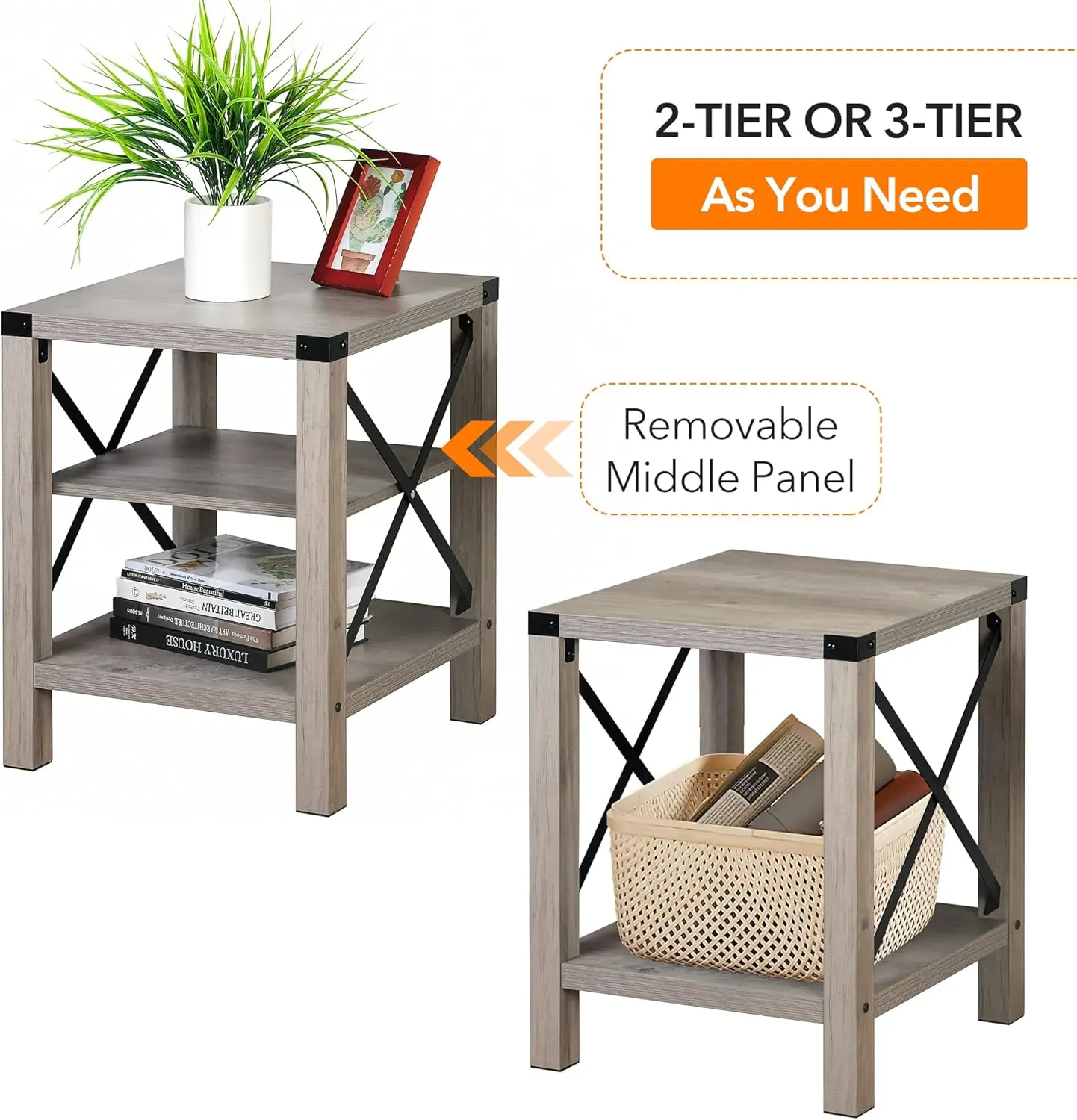 Simple Design 2-Pack End Table Set Espresso Marble Pattern High Quality Rounded Corner Safe Fit Budget Space 20"x20"x19.6"