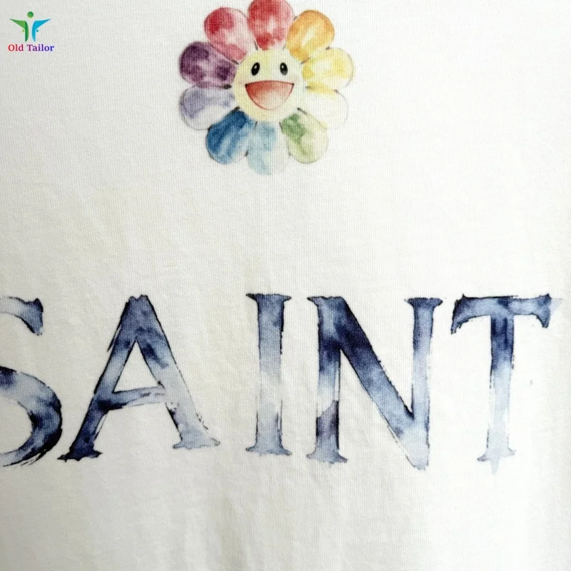 Trendy Oil Painting  Sculpture White Summer Highest Quality Printed Cotton Hip-Hop Men's Women's SAINT T-shirt