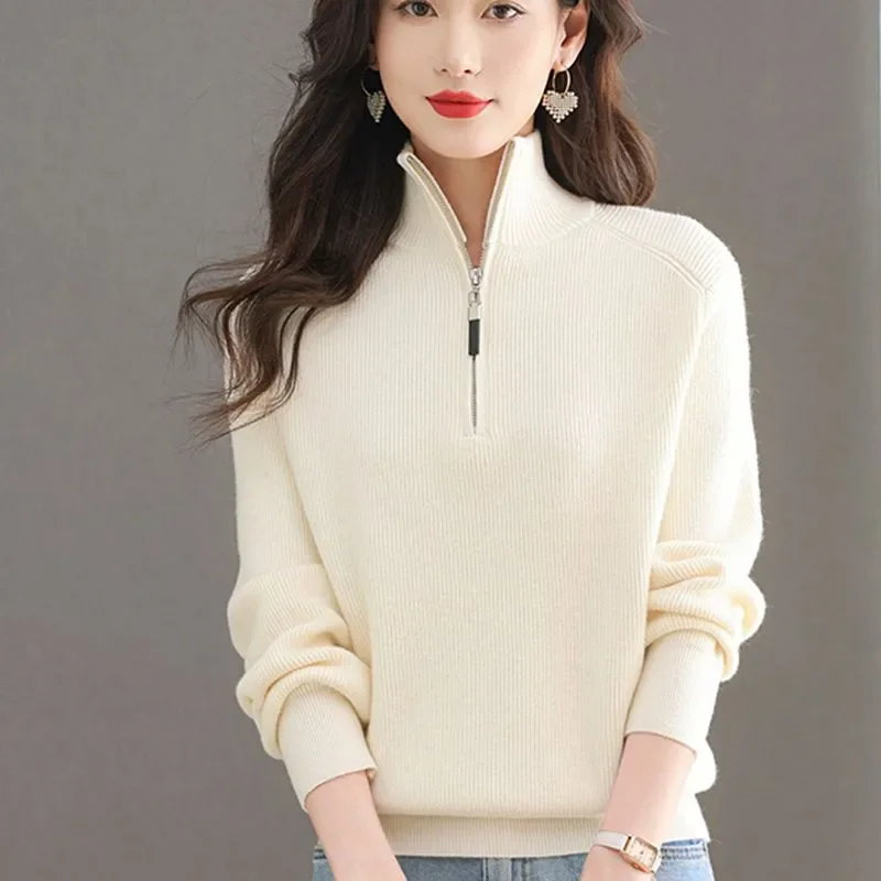 

Chic Pullover Cardigan Women's Outer Wear Autumn Winter 2026 New Half Zipper Lapel Start Casual All-Mtch Base Shirt Tops