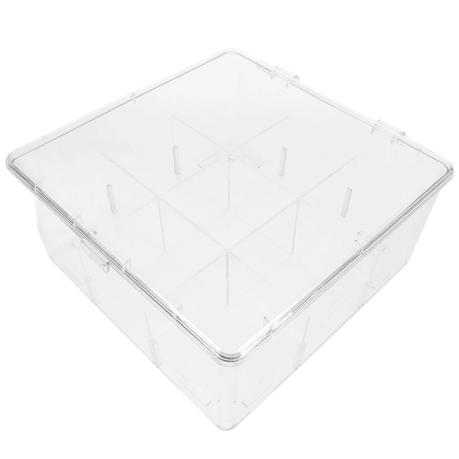 

Acrylic Card Storage Box with Clear Lid Divided Compartments Desktop Card Organizer Holder for Game Business Postcard Storage