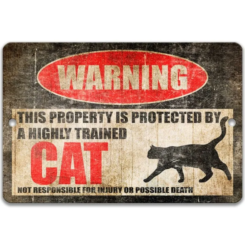Placa de Metal de Aviso: Novidade! Acessórios de Presente para Mãe Gata, Amante de Gatos, Cartaz de Gato Preto - Cuidado!